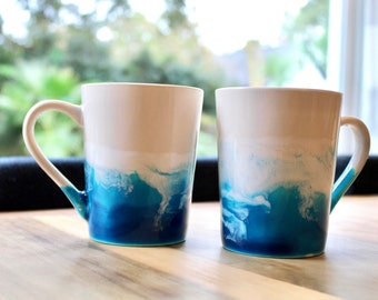 Pair of Ocean Wave Inspired Ceramic Mugs - Handcrafted in Charleston, SC