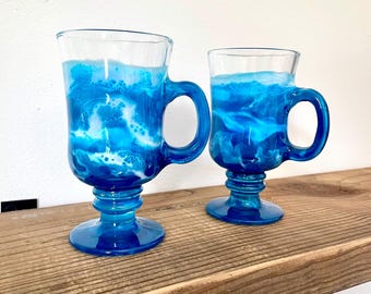 Ocean Wave Irish Coffee Mugs - Handgefertigtes Resin Art Glas - 2er-Set