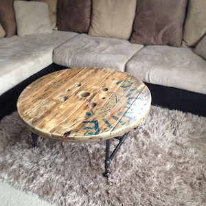 Industrial recycled wire spool Table, reclaimed wood table, iron pipe table, industrial table
