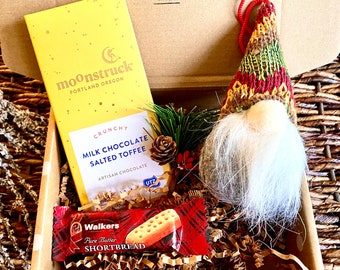 Gnome Ornament Christmas Gift Box: Chocolate, Shortbread & Holiday Sprig