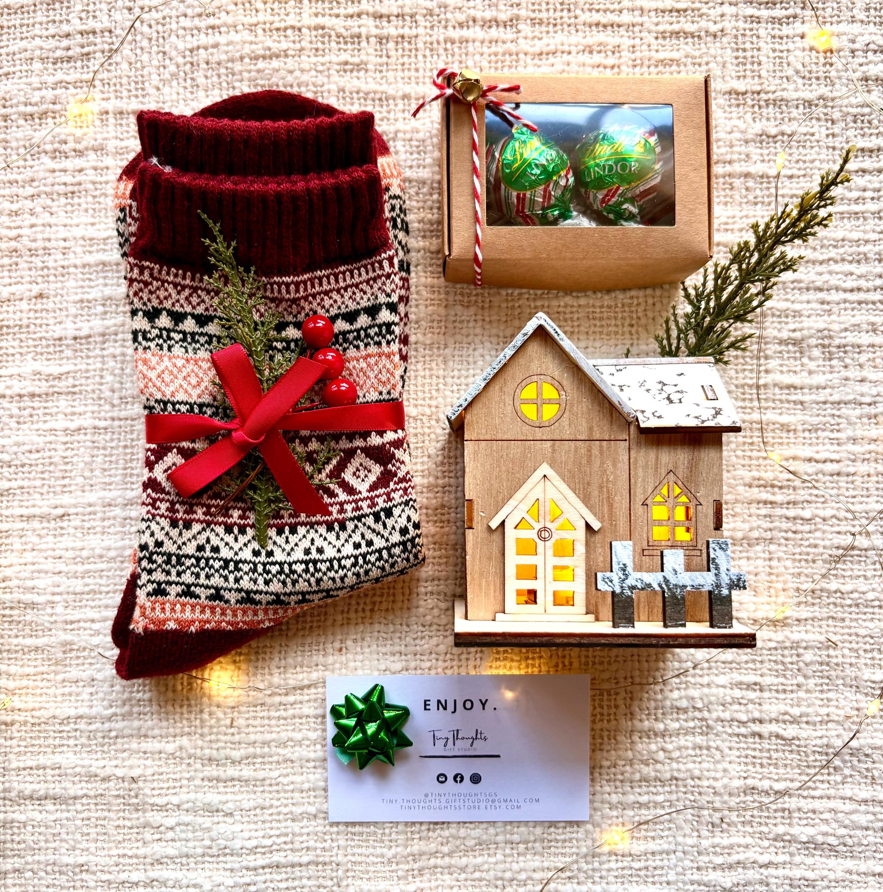 Christmas Gift Box: Socks, Chocolate, \u0026 Wood House Decor - Etsy, image size:2970x3000