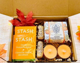 Autumn Tea Gift Box: Pumpkin Spice, Candle, Soap