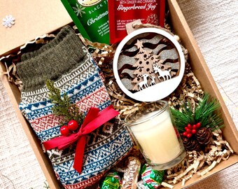 Christmas Gift Box: Cozy Socks, Tea & Ornament - Holiday Hygge Gift