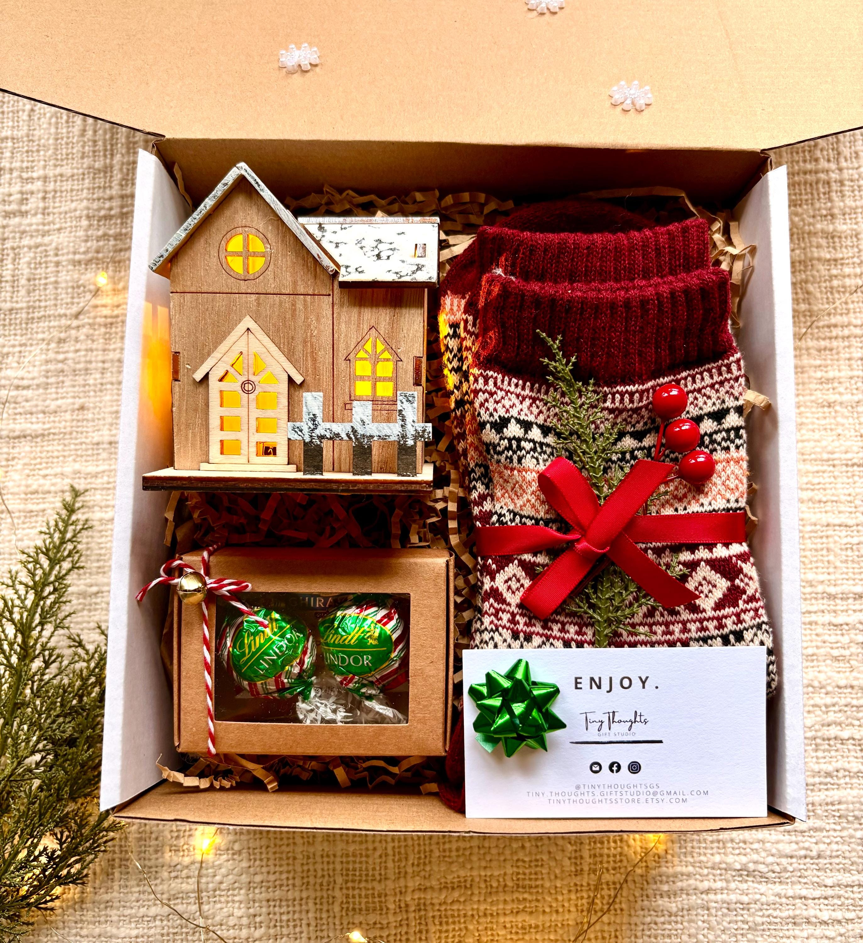 Christmas Gift Box: Socks, Chocolate, \u0026 Wood House Decor - Etsy, image size:2747x3000