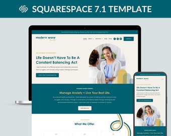 Plantilla de Squarespace para terapeutas / Modern Wave / Plantilla de sitio web de Squarespace 7.1 para terapeutas / Plantilla de sitio web de terapia / Sitio web para terapeutas