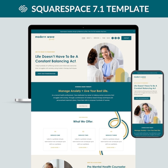 Squarespace Template Therapist | Modern Wave | Squarespace 7.1 Website Template For Therapist | Therapy Website Template | Therapist Website