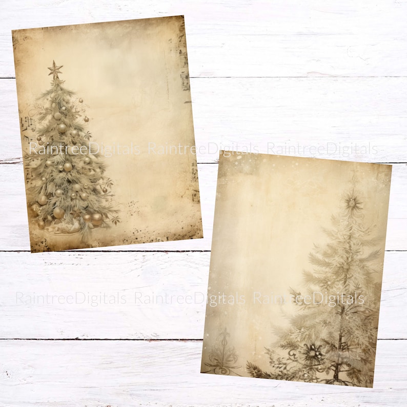 Printable Beige Christmas Tree Digital Paper Distressed Ephemera JPG ...