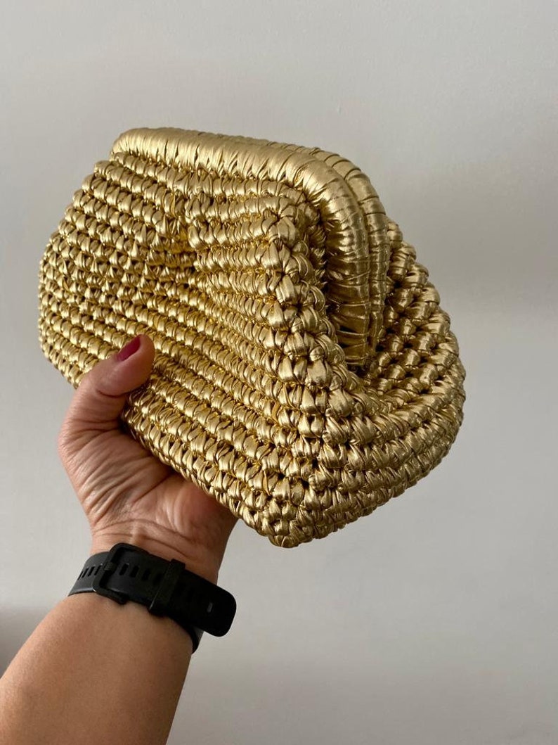 Metallic Raffia Bag,Shinny Raffia bag,,Crochet Raffia Bag,Metallic Pouch Bag,Metallic Clutch Bag image 3