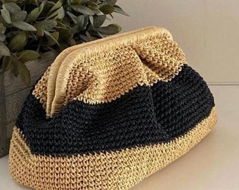 Crochet Raffia Clutch Bag: Handmade Straw Pouch