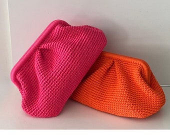 Neon Pouch Bag I Pink Clutch Bag I Macreme Clutch I Orange Knitted Bag I Crochet Green Summer Bag I Handmade Pouch Clutch BagI Wicker Bag