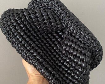 Handmade Metallic Black Raffia Clutch: Elegant Evening Purse