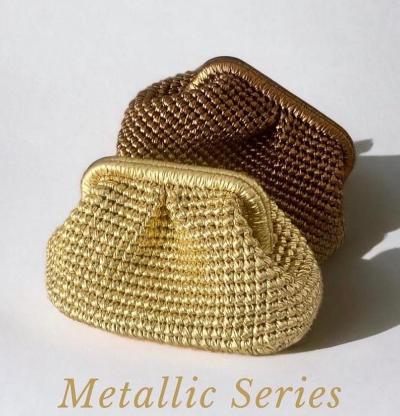 Metallic Raffia Bag,Shinny Raffia bag,,Crochet Raffia Bag,Metallic Pouch Bag,Metallic Clutch Bag image 1