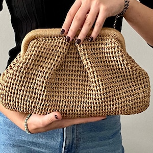 raffia bag,crochet raffia clutch bag,handmade raffia large clutch bag ,knitting woven bag,raffia clutch,wicker clutch bag,raffia pouch bag
