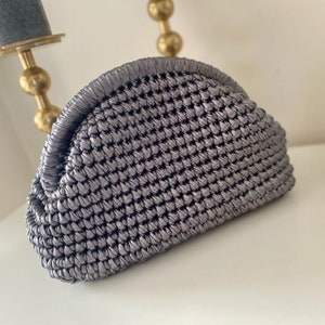 Metallic Pouch Bag,Evening Clutch Bag,Gold Raffia Bag,Crochet Raffia Bag,Silver Large clutch,Christhmas Gift,Metallic Evening Bag,