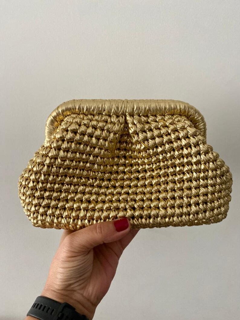 Metallic Raffia Bag,Shinny Raffia bag,,Crochet Raffia Bag,Metallic Pouch Bag,Metallic Clutch Bag image 2