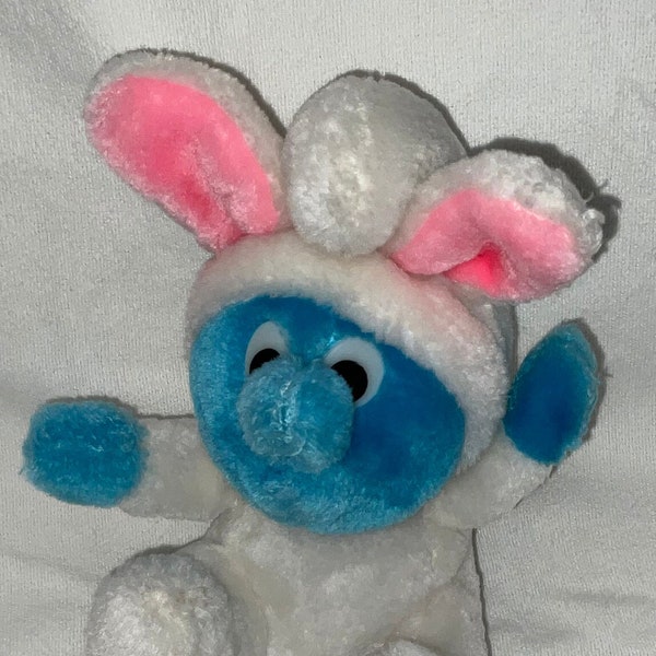 Vintage 1983 Smurfs 9” Plush Easter Smurf with Bunny Ears