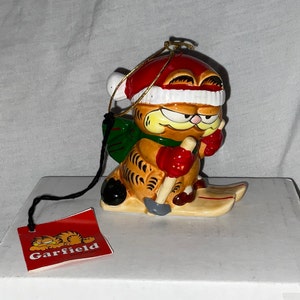Vintage Enesco Garfield the Cat Skiing Ceramic Christmas Ornament - Garfield on Skis