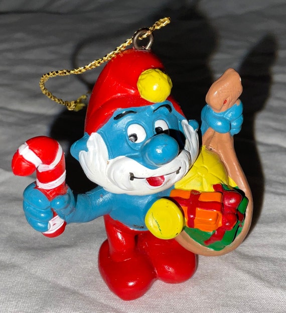 1980's Vintage Peyo Smurfs PVC Christmas Ornament - Papa Smurf