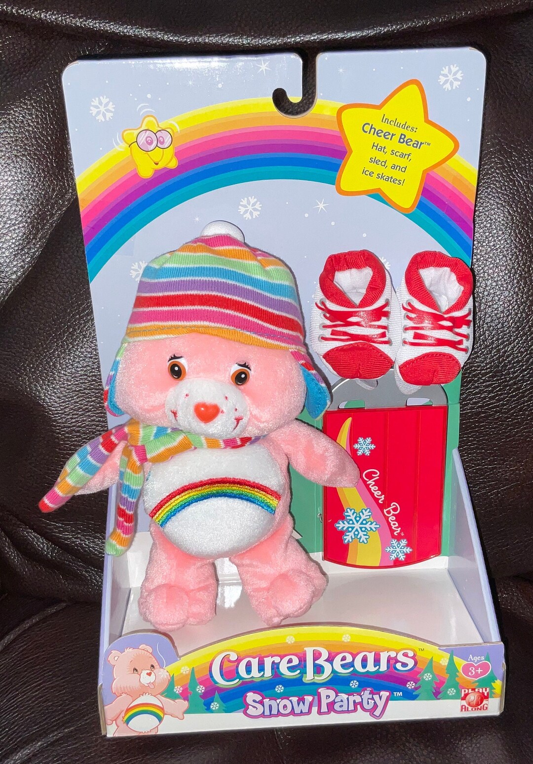 Care Bears Snow Party Set Plush Cheer Bear With Hat, Scarf, Sled, and