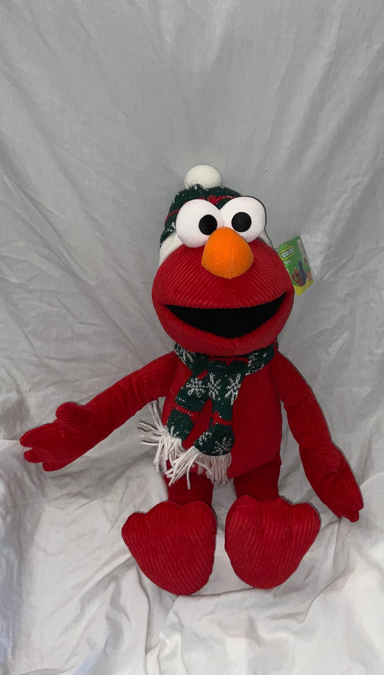 Gund Sesame Street Plush 22” Holiday Elmo With Corduroy Fabric and
