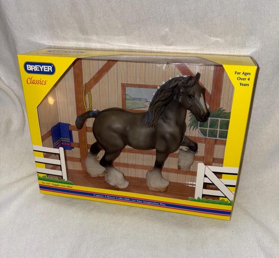 2002 Breyer Classics Dapple Grey Shire Horse With BLUE Ribbons