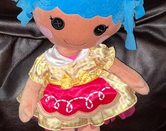 Build A Bear 20” Plush Lalaloopsy Doll with Blue Hair and Yellow and Pink Dress