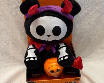 Skelanimals Trick or Treat Pets Plush ChungKee Dressed as Devil with a Light Up Jack O Lantern Bucket - In Original Box