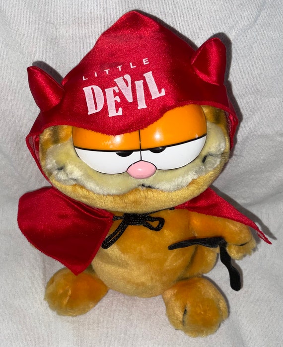 Vintage Plush Garfield the Cat in Little Devil Outfit - Hooded