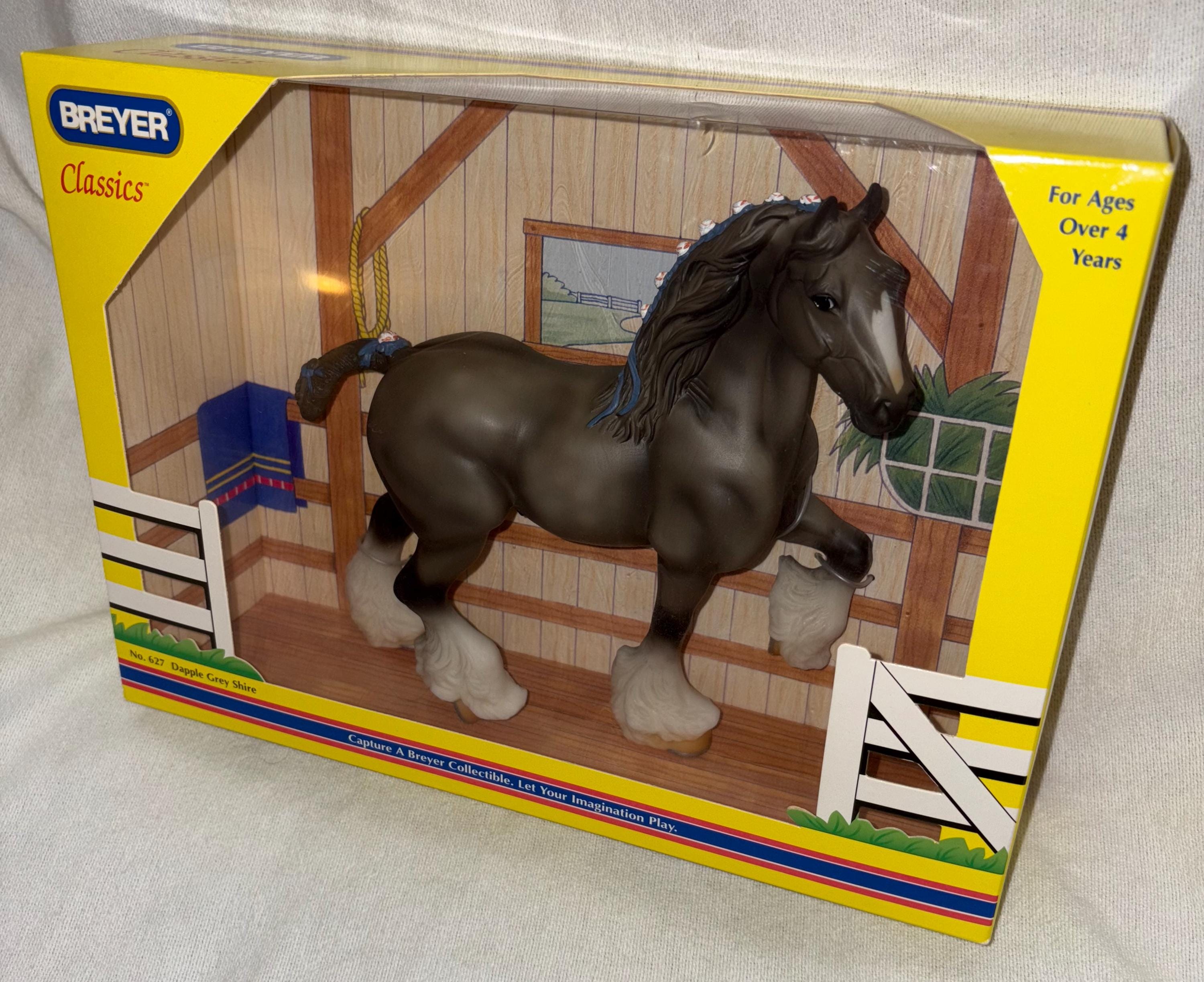 2002 Breyer Classics Dapple Grey Shire Horse With BLUE Ribbons