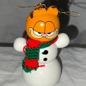 Vintage Garfield the Cat Wooden Christmas Ornament - Garfield Snowman