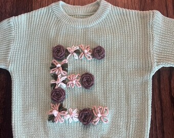 Homemade, custom Initial Yarn Sweater for Babies/Toddlers