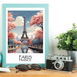 Élégance Eiffel | Affiche de voyage unique| Paris, France | Tour Eiffel | Art mural Art déco des années 1920 | Art mural rétro