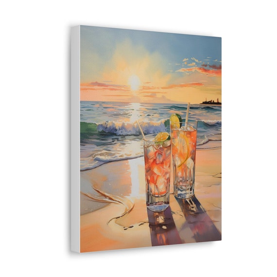 Sunset Spirits wall decor | Tropical Sips Collection | retro art decor | unique holiday gift | honeymoon, beach wall art, beach gift