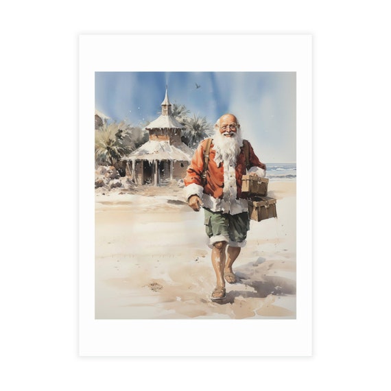 5x7 Retro postcards | Beach Santa | Christmas Travel postcards| Travel Santa | Postcard Bundles (envelopes not included)