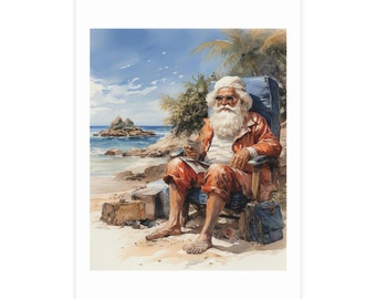 5x7 Retro postcards | Travel Beach Santa | Christmas Travel postcards| Hippie Santa | Postcard Bundles (envelopes not included)