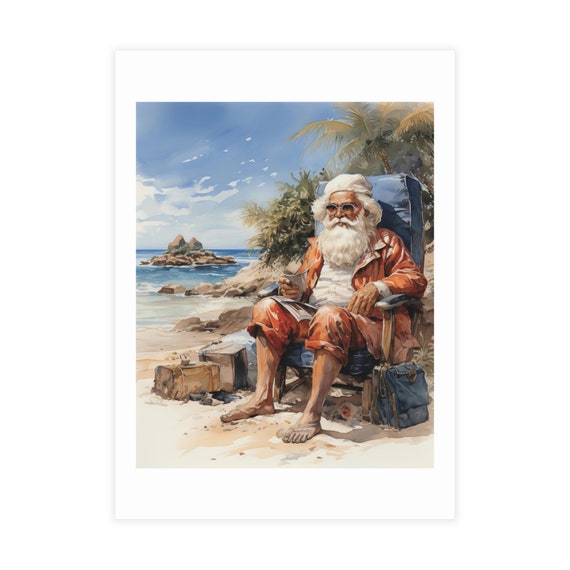 5x7 Retro postcards | Travel Beach Santa | Christmas Travel postcards| Hippie Santa | Postcard Bundles (envelopes not included)