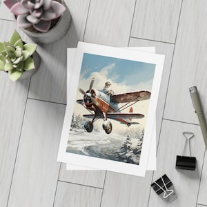 5 x 7 cartes postales rétro | Père Noël avion | Cartes postales de voyage de Noël| Père Noël de voyage | Lots de cartes postales (enveloppes non incluses)