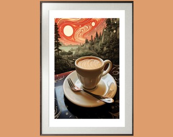 Einzigartiges Reiseposter | Vintage-Espresso | Cappuccino-Chic-Kollektion | Reiseposter | 1920er Jahre Art-Deco-Wandkunst | Retro-Wandkunst