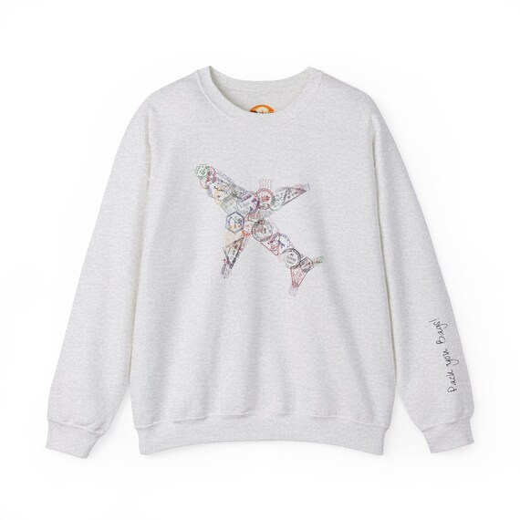 Airplane Passport stamps Sweatshirt, travel sweatshirt, travel comfort, comfy clothes, airplane clothes, passport stamp art