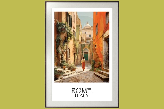 Woman on a Sidestreet | Unique Travel poster | Rome, Italy | 1920s Art Deco Wall Art | Retro Wall Art