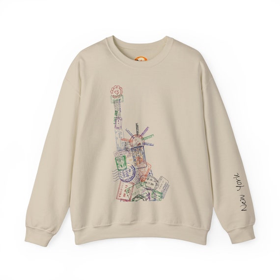 Statue of Liberty Passport stamps Sweatshirt, travel sweatshirt, travel comfort, comfy clothes, airplane clothes, passport stamp art