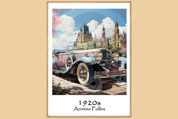 Annees Folles | Unique Travel poster | Vintage cars |1920s Art Deco Wall Art | Retro Wall Art