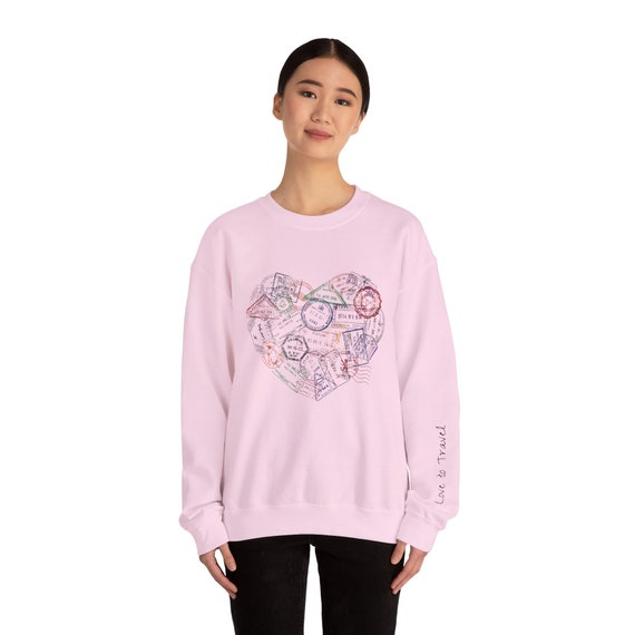 Love to Travel Passport stamps Sweatshirt, travel sweatshirt, travel comfort, comfy clothes, airplane clothes, passport stamp art