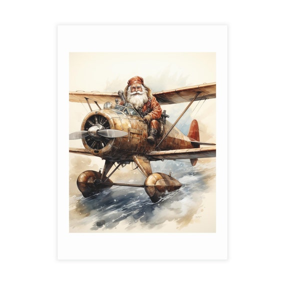 5x7 Retro postcards | Bi-plane Santa | Christmas Travel postcards| Travel Santa | Postcard Bundles (envelopes not included)