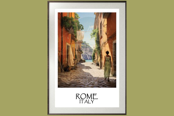 Girl in the Green Dress | Unique Travel poster | Rome, Italy | 1920s Art Deco Wall Art | Retro Wall Art