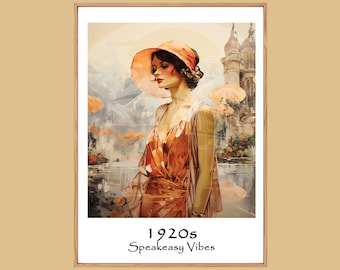 Flüsterkneipe | Einzigartiges Reiseposter | 1920s Mädchen |1920s Art Deco Wandkunst | Retro Wandkunst