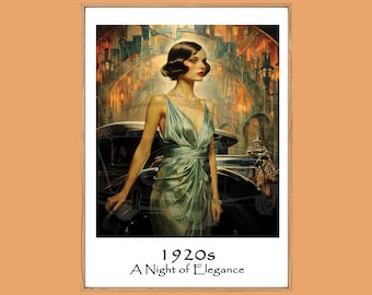 Nacht der Eleganz | Einzigartiges Reiseposter | 1920s Mädchen |1920s Art Deco Wandkunst | Retro Wandkunst