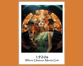 Where Glamour meets Grit | Unique Travel poster | 1920s Girl |1920s Art Deco Wall Art | Retro Wall Art