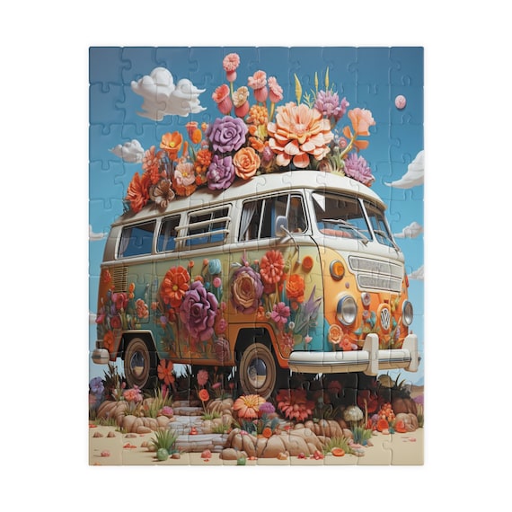 Flower Bonanza Bus, jigsaw puzzles, family fun, game night, Christmas gift, coworker gift, unique holiday gift, gift for her, gift for teen