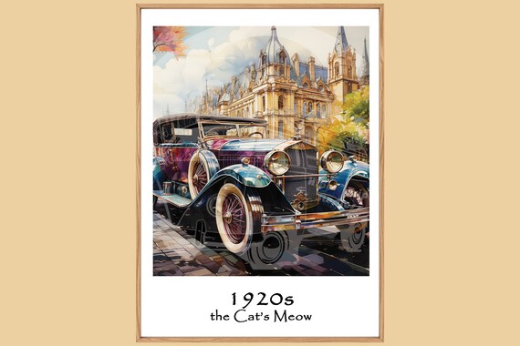 the Cat's Meow | Unique Travel poster | Vintage cars |1920s Art Deco Wall Art | Retro Wall Art